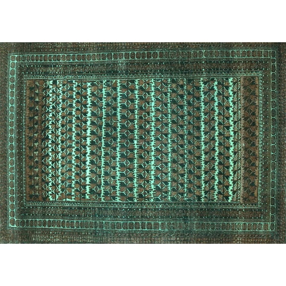 Ahgly Company Machine Washable Indoor Rectangle Persian Turquoise Blue Traditional Area Rugs, 5' x 7'