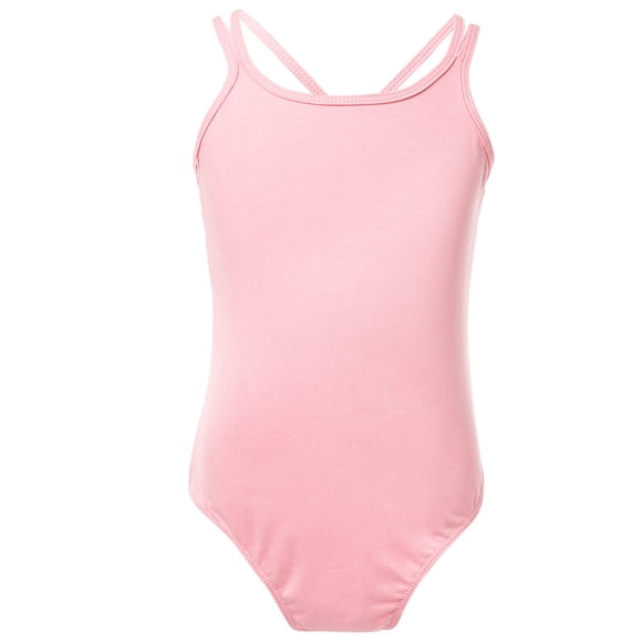 Raenseen Girls' Team Basic Camisole Leotard Adjustable Straps Gymnastics Leotards Crisscross Back Dancewear Pink L