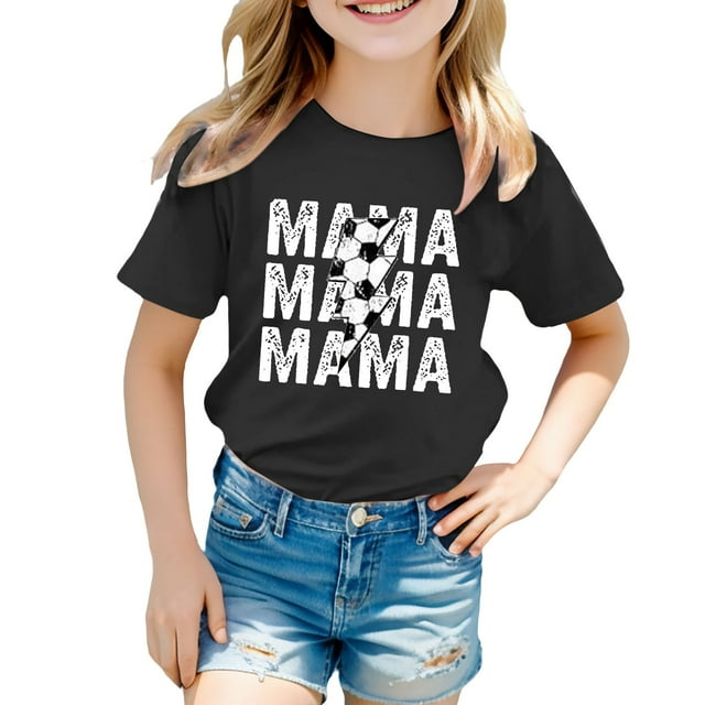 Toddler Child Girls Summer T Shirts Casual LetterPrinted Short Sleeve Basic Tees Ruffle Crewneck Sport Wear Tops size 3-4T