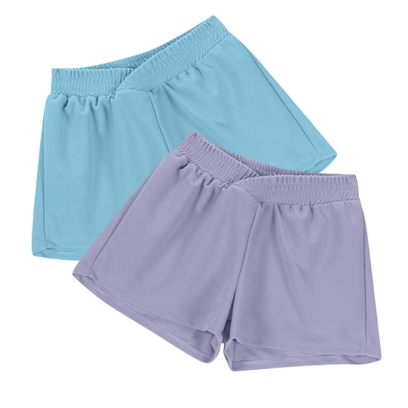 Shorts for Women Summer Casual 2 Pack Elastic Waist Basic Shorts Beach Vacation Solid Color Loose Shorts (S, Blue 4)