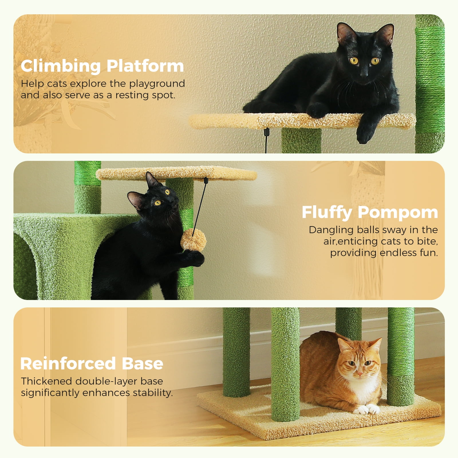 Kadyn 62" Multi-Level Cat Tree for Indoor Cats, Cat Tower with Cozy Cat Condo and Top Perch for Small&Medium Cat, Green