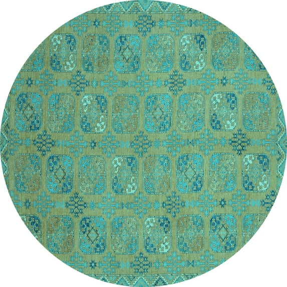 Ahgly Company Indoor Round Oriental Light Blue Traditional Area Rugs, 5' Round