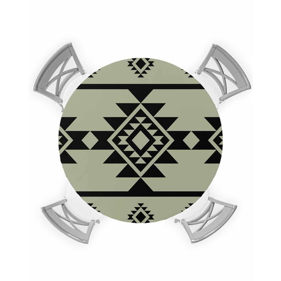 nqOlkjepod Sage Green Boho Round Tablecloth, Fitted Table Cover with Elastic for 55"-60" Round Tables, Southwest Aztec Abstract Geometric Table Cloth Outdoor Dinning Party Waterproof Tablecloths