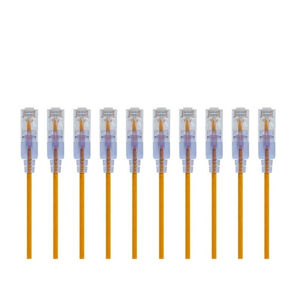 Monoprice SlimRun Cat6A Ethernet Patch Cable - Network Internet Cord - RJ45, Stranded, UTP, Pure Bare Copper Wire, 30AWG, 2ft, Yellow, 10-Pack