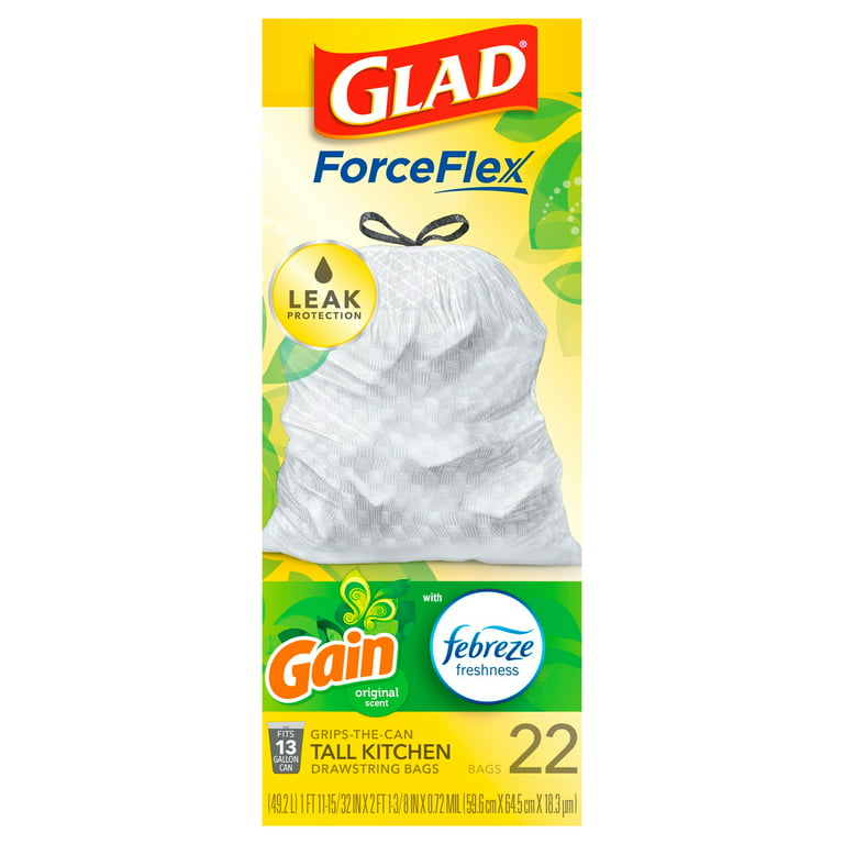 Glad ForceFlex with Febreze Gain Original Scent Tall Kitchen Drawstring Trash  Bags, 40 ct - Foods Co.
