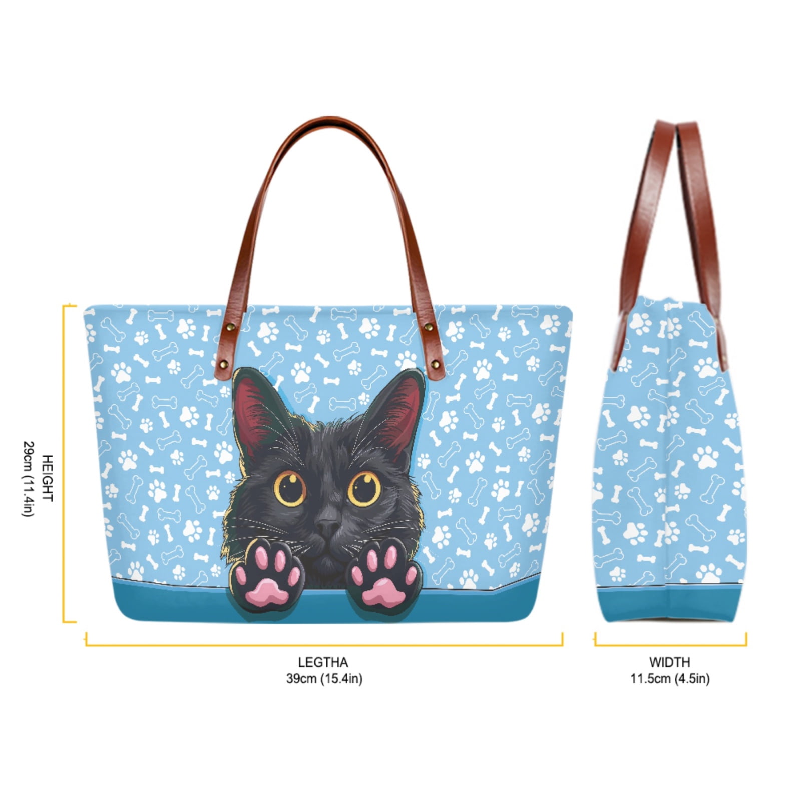 ZUXONGSY Black Cat Paw Print 2 Pieces Purses and Handbags Set for Women Portable Work Bag Satchel Handbags Large Capacity Shoulder Bag with Cash Wallet for Outings Travel Tours