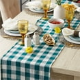 thumbnail image 6 of Teal Heavyweight Checkered Fringed Cotton Table Runner With Rustic Charm 14 x108, 6 of 9
