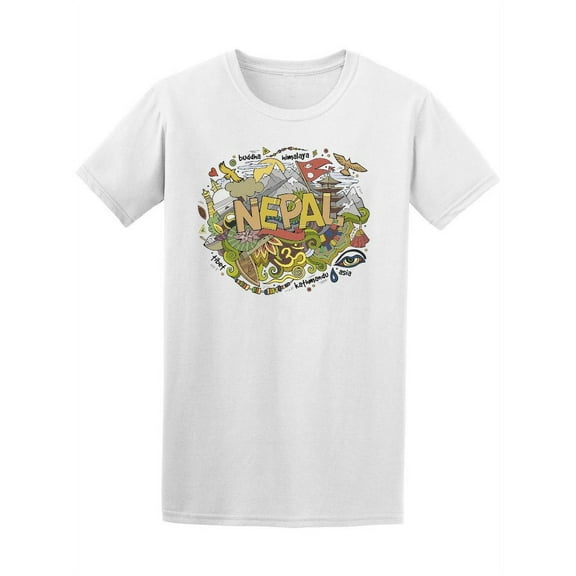 Nepal Country Doodle T-Shirt Men -Image by Shutterstock, Male Medium