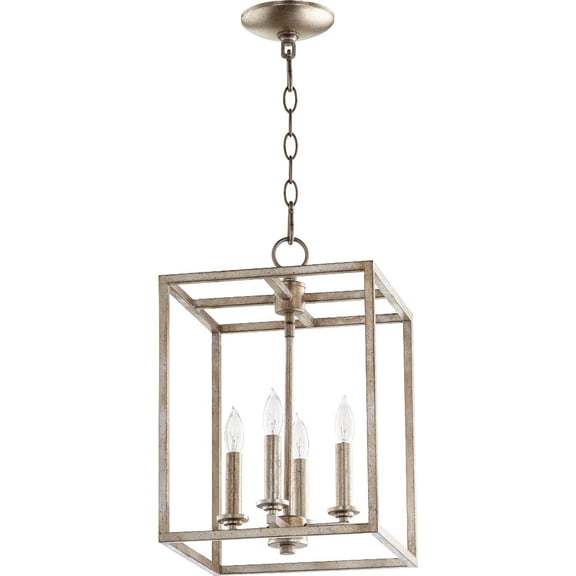 6731-4-60 Quorum Lighting Cuboid - 4 Light Large Entry Pendant in Quorum Home Collection style - 11 inches wide by 17 inches high-Aged Silver Leaf