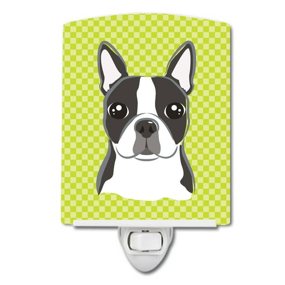 Caroline's Treasures BB1139CNL Lime Checkered Boston Terrier Ceramic Night Light, 6x4x3", multicolor