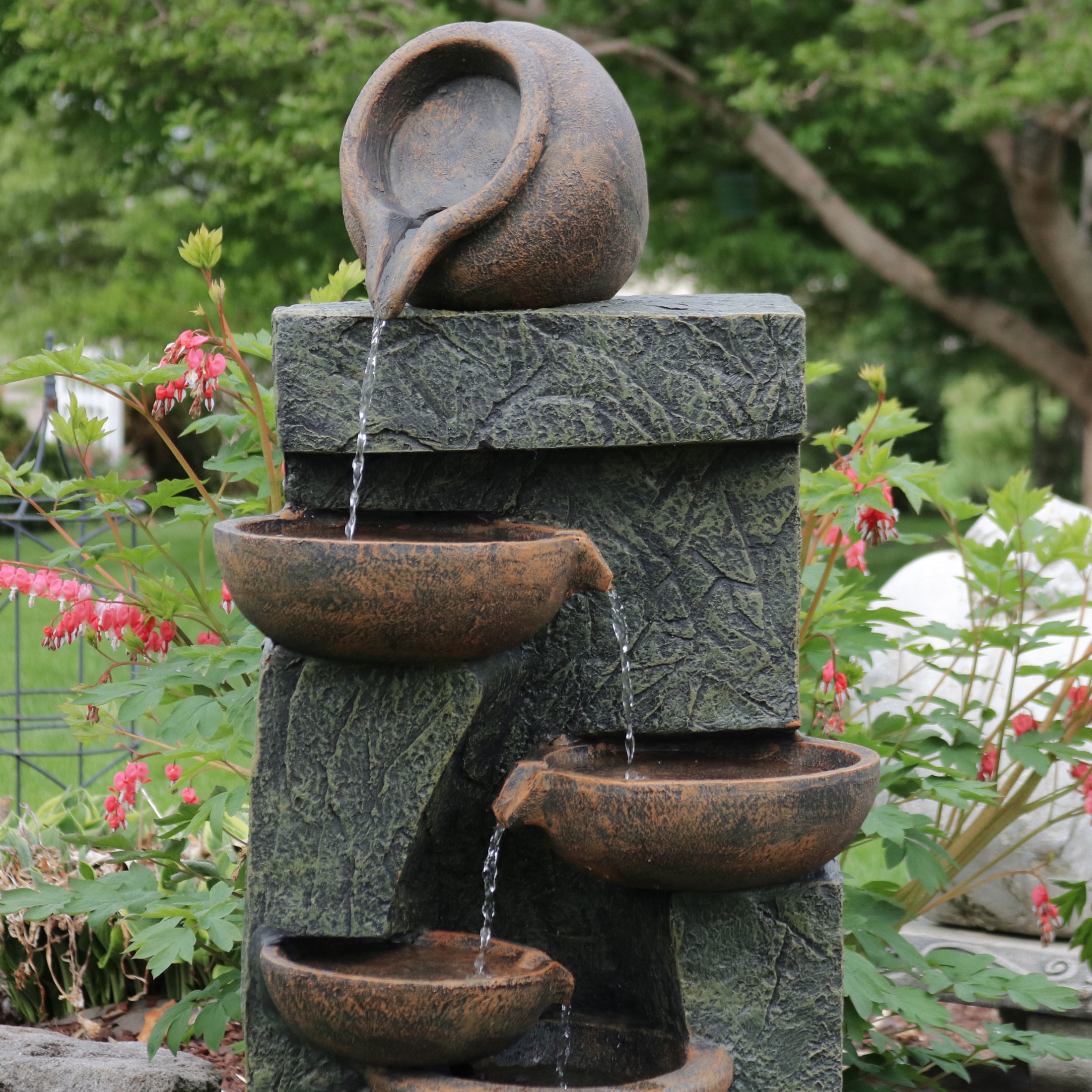 Sunnydaze Cascading Earthenware Pottery Stream Outdoor Water Fountain