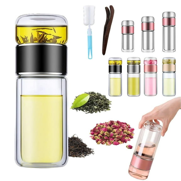 3-in-1 Glass Tea Infuser, Double Layered Glas Tea Separation Leak-Proof Tea Maker for Blooming & Loose Leaf Tea