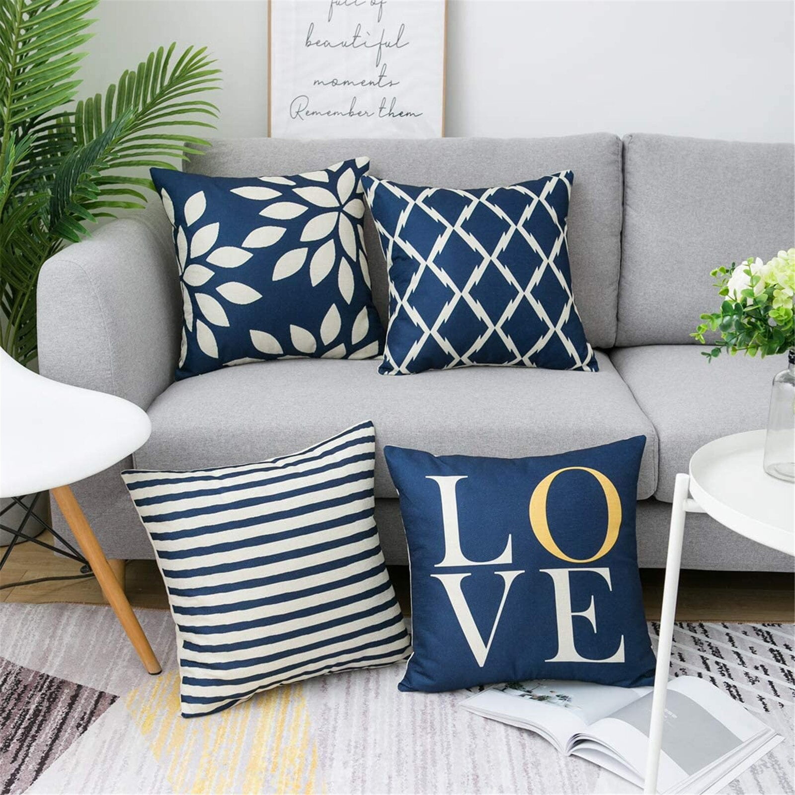 Pillow Covers 18x18 Set of 4, Decorative Throw Pillow Covers Soft Couch Pillow Cover Linen