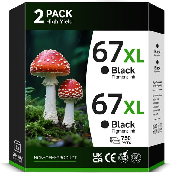 67XL Ink Catridge for HP 67 Ink Cartridge Black Combo Pack for 67XL HP Printer Ink Compatible for DeskJet 4155e 2755e 2700 Envy 6055 Printer (2 Black)