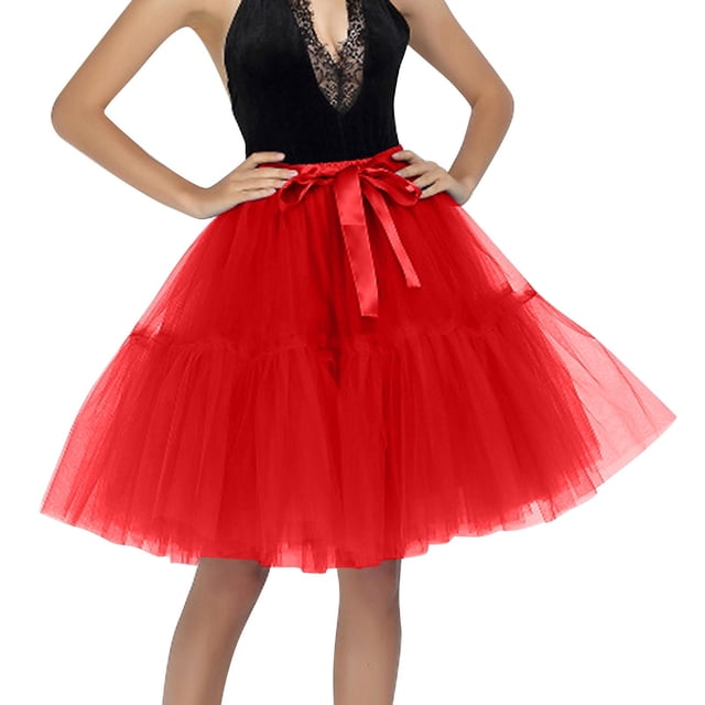 Jupe de Danse Transparente Jupe Longue de Tennis pour Femmes Jupe Plissée Mini Jupe à Carreaux Légers Mode Féminine Couleur Unie Robe Courte à Pompons Performance Rouge Taille Unique