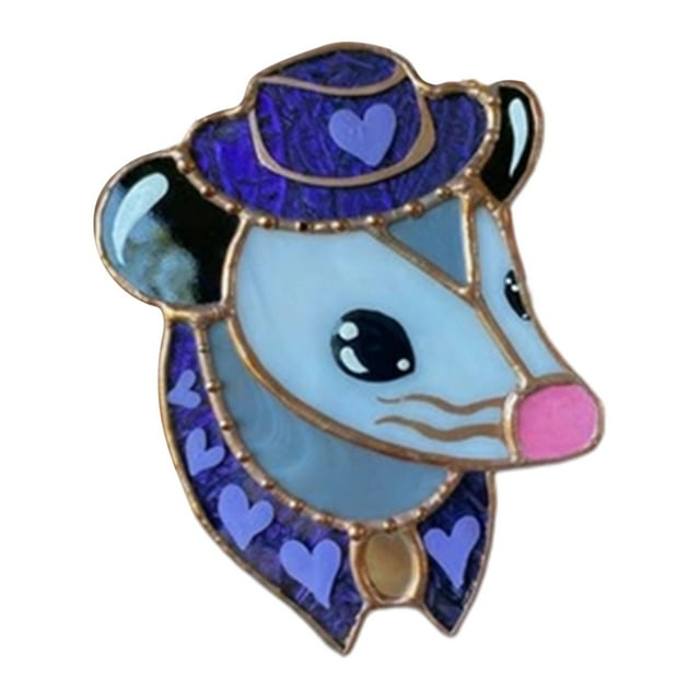 Animal Themed Handmade Stained Glass Window Hanging Art Featuring Opossum and Owl Designs