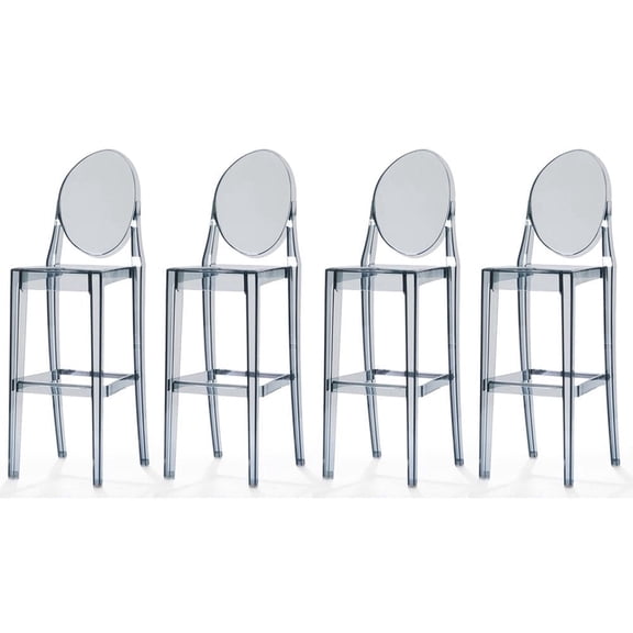 2xhome Set of 4 Modern Contemporary Dining Barstools 30" Seat Height Plastic Armless Trasnparent Stools with Legrest, Smoke