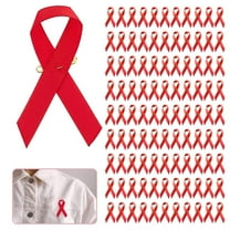 100pcs Cancer Awareness Brooch Lapel Pins Red Ribbon Lapel Pins Red Ribbon Brooch Prevention Micro Badge Clothing