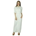 thumbnail image 1 of Bimba Chemise Longue pour Femmes Robe Maxi en Rayonne Blanche Robe Boutonnée Style Chic, 1 of 7