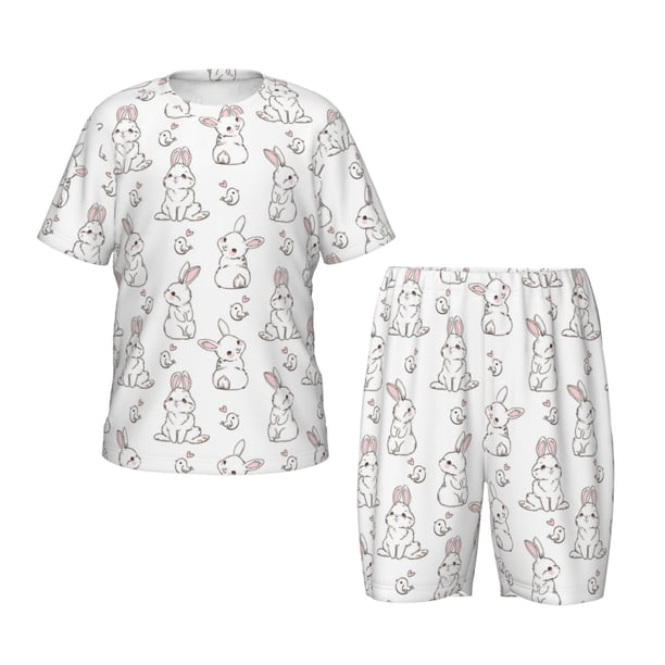 Balery Bunny And Bird Conjunto de Pijama Infantil de Manga Corta con Estampado – Ropa de Dormir de Algodón Suave-3X-Large