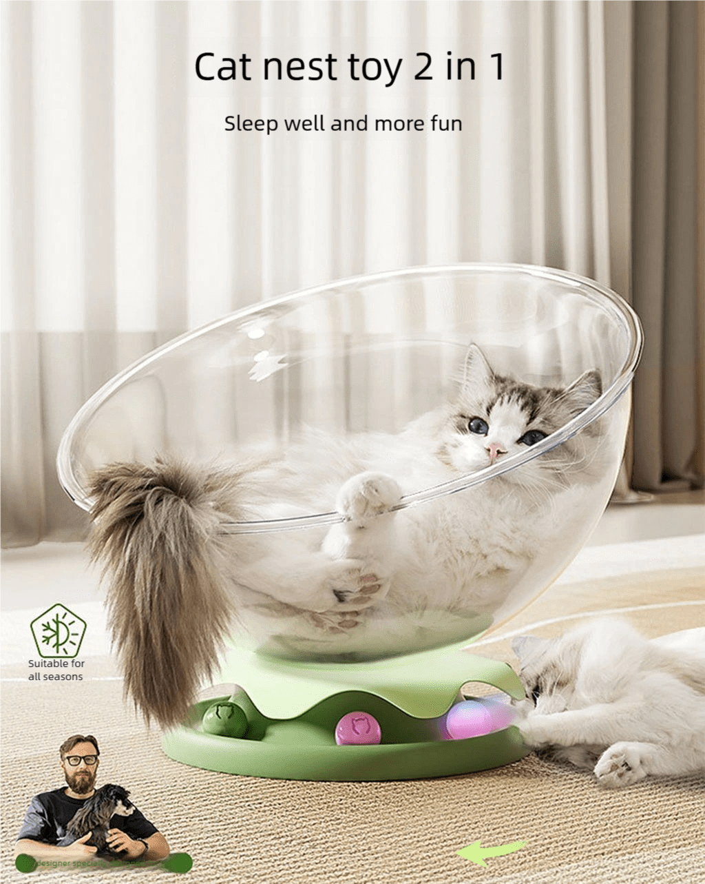 Transparent Space Capsule Cat Bed | All - Season, Play & Sleep Combo | Semi - Enclosed, for Kittens & Adult Cats | M & L Sizes