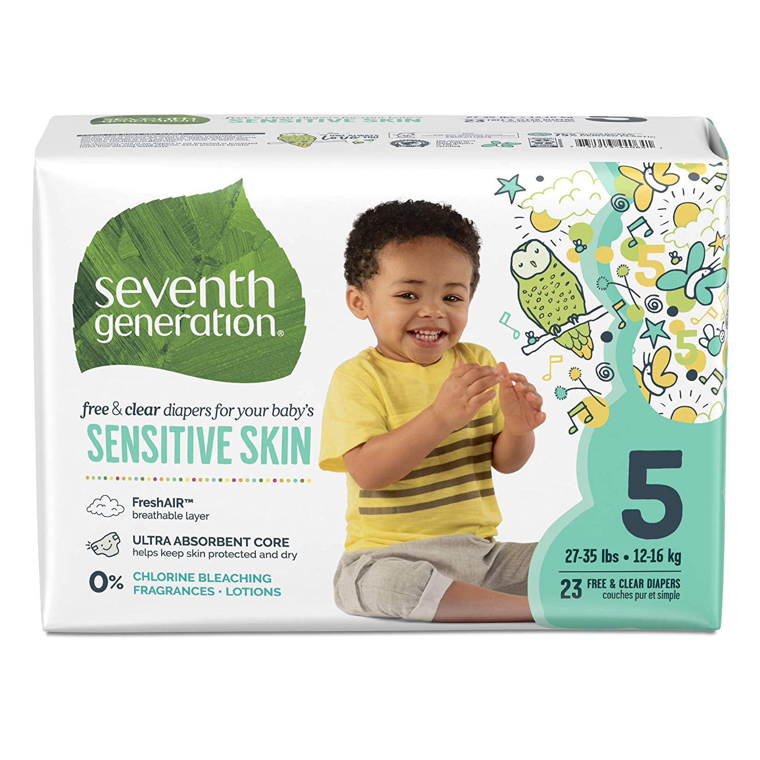 Seventh Generation Free and Clear Sensitive Skin Baby Diapers with Animal Prints 