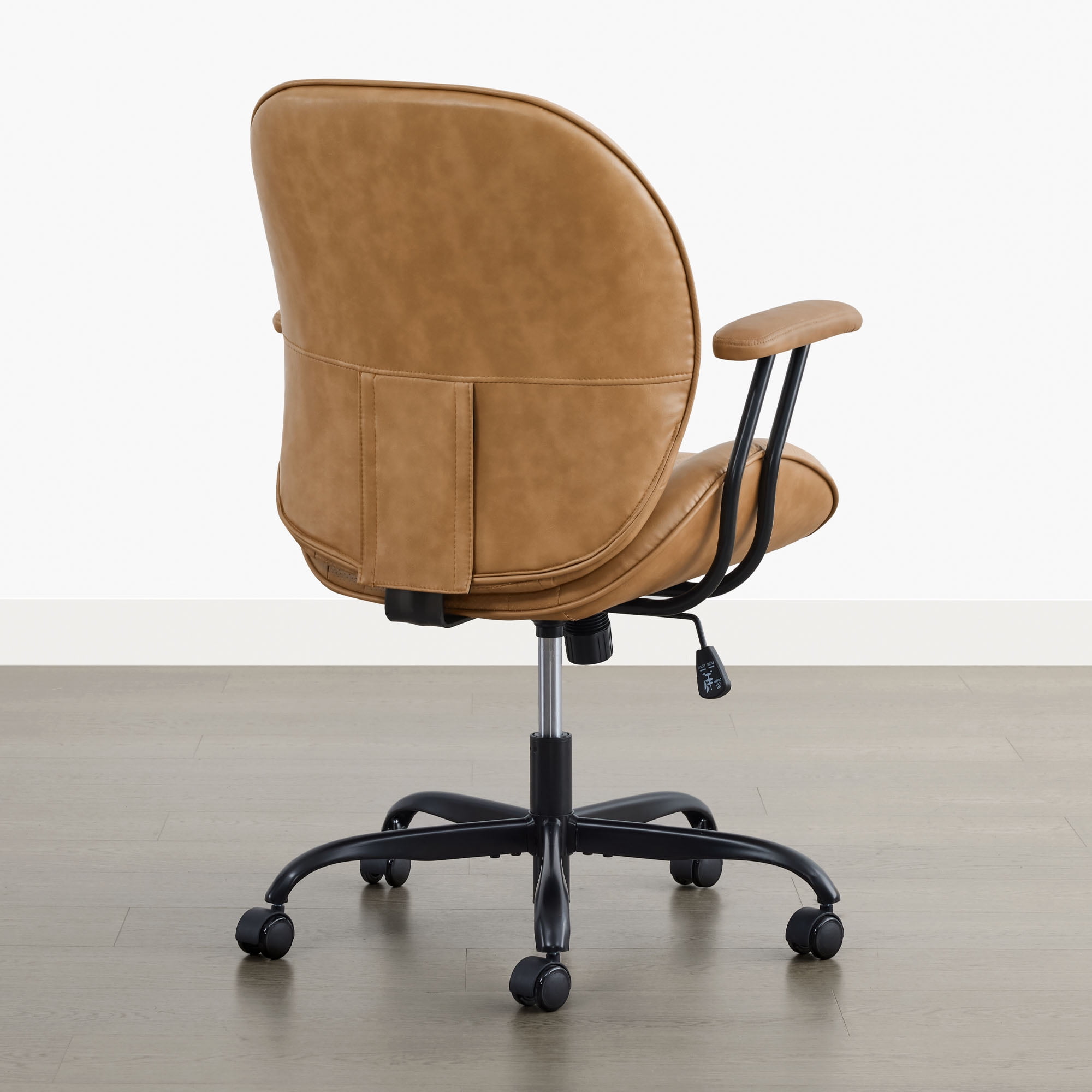 Spruce & Spring Faux Leather Office Chair with Swivel Base, Ergonomic High-Back Design, Breathable PU/Polyester Blend, Saddle Brown