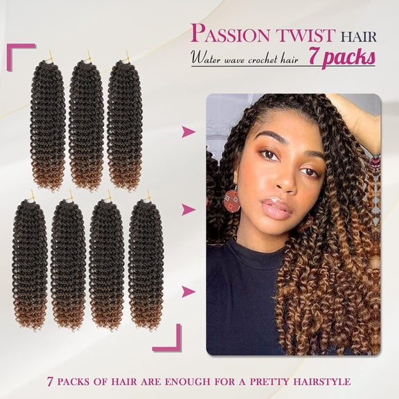 WEIF-7 Packs Passion Twist Hair Water Wave Braiding Hair for Butterfly Style Crochet Braids Bohemian Hair Extensions (14inch (Pack of 7), T1B/30)