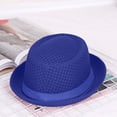 thumbnail image 4 of Pork Pie Hats for Men Breathable Mesh Straw Fedora Sun Hat with Retro Flat Top Design Lightweight Ventilated Summer Cap for Outdoor Travel Beach Casual Wear,Blue, 4 of 4