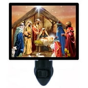 Christmas Decorative Photo Night Light Plus One Extra Free Switchable Insert. 4 Watt Bulb. Image Title: Nativity Collage. Light Comes with Extra Bulb.