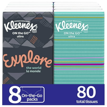 Kleenex Go Packs Facial Tissues, 8 Packs, 10 Tissues per Pack (80 Tissues Total)