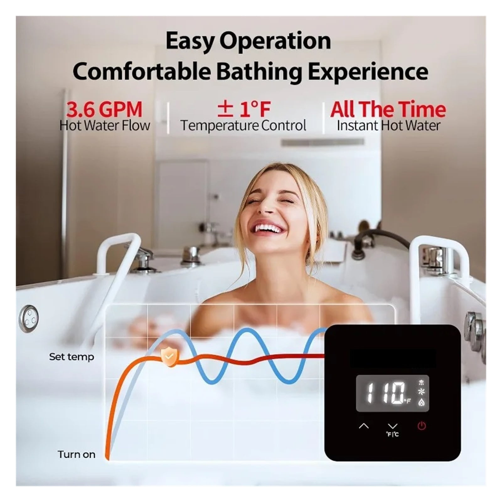 Propane Gas Tankless Water Heater 3.6 GPM, Indoor Installation Instant Hot Water Heater, Tankless Electric Water Heater ,Safety Protections