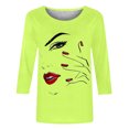 thumbnail image 4 of KIHOUT Liquidation Hauts, Chemises à Manches 3/4 pour Femmes Blouse à Imprimé Graphique Visage Col Rond Tunique Décontractée d'Automne Chandails à Enfiler, 4 of 4