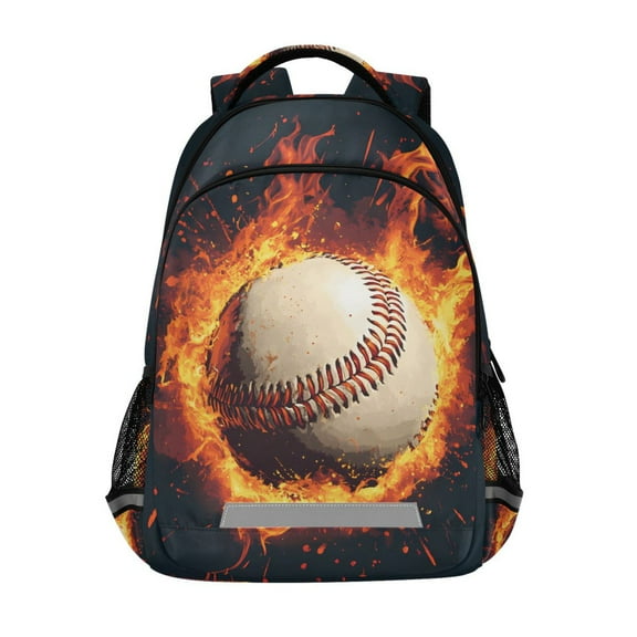 ALAZA Baseball with Flame Backpack Elementary School Bag Bookbag Travel Rucksack