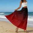 thumbnail image 5 of LWavelet Women Ombre Tiered Maxi Skirt Elastic High Waist With Pockets Casual Long Skirt Deep Red 2XL, 5 of 6