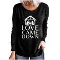 thumbnail image 1 of Haut à Col Rond Imprimé Manches Longues en Coton Doux et Fluide pour Femmes (Noir, L), 1 of 4