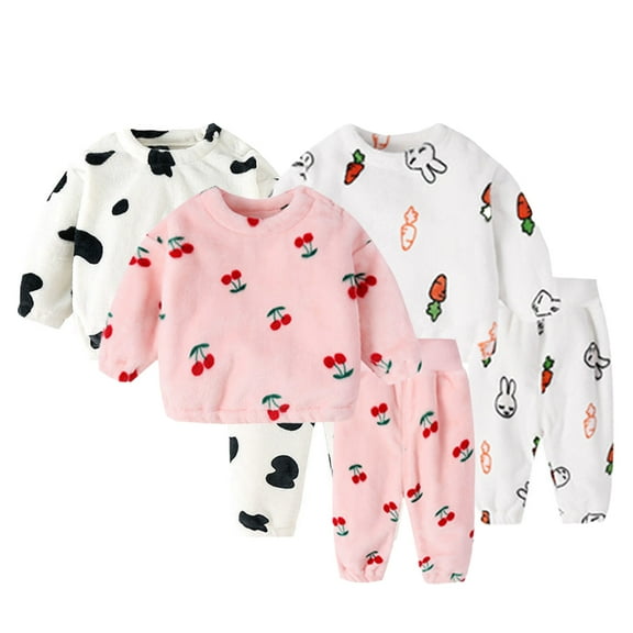 Godderr Kids Toddler 2Pcs Autumn Winter Pajamas for Boys,Baby Thick Loungewear Set Printing Hoodie Pullover Sleepwear Set Kids Warm Home Clothing Set for 9M-6Y