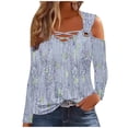 thumbnail image 2 of WXLWZYWL Womens Cold Shoulder Tops and Blouses Long Sleeve Shirts Criss Cross Scoop Neck Tops Fall Clohtes 2024 Trendy, 2 of 5