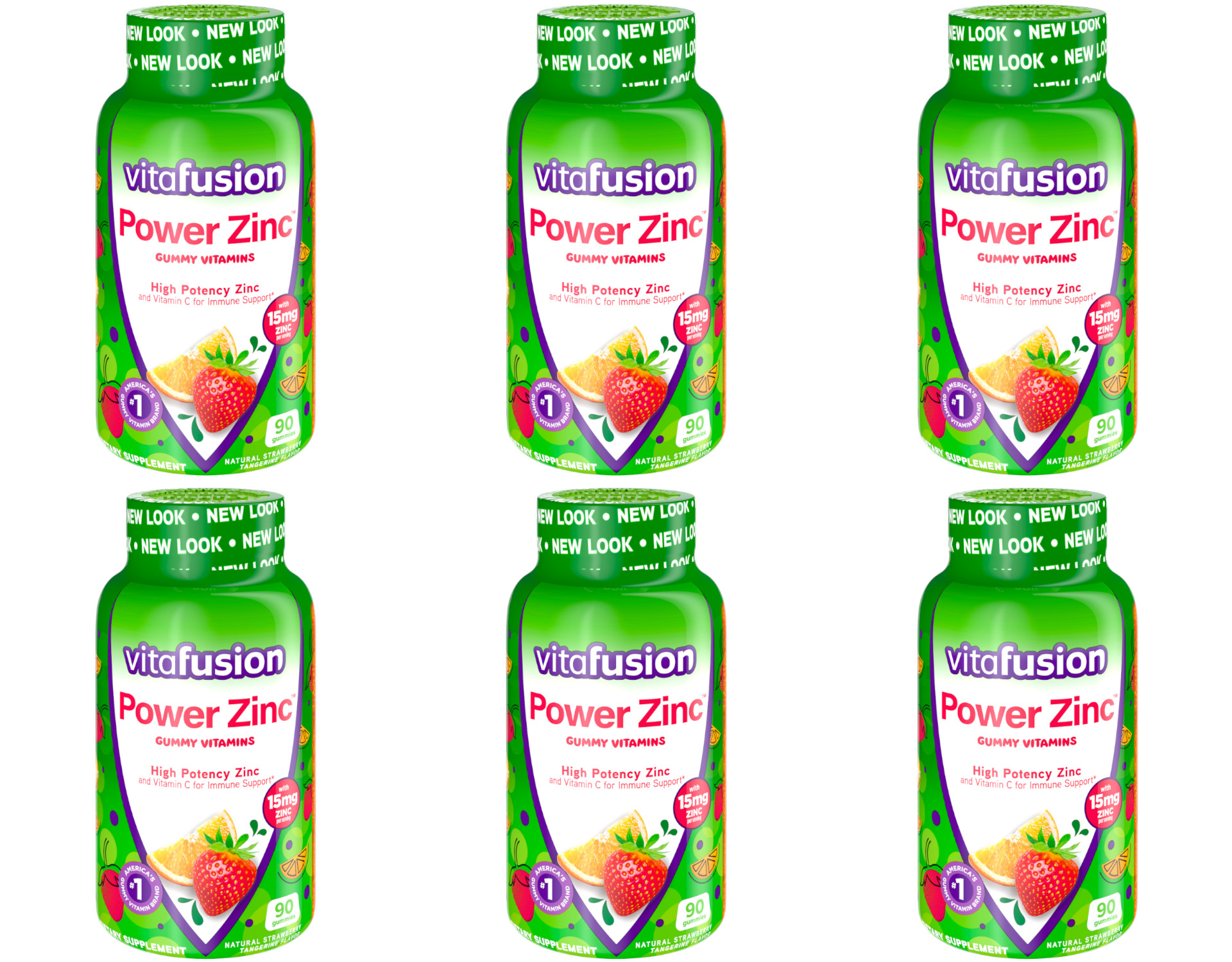 Vitafusion Power Zinc Gummy Vitamins Strawberry Tangerine Flavor, 90ct Pack of 6