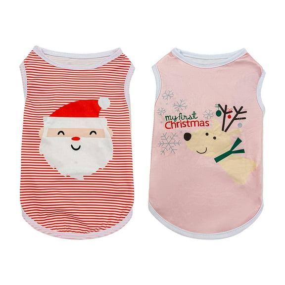 shenmeida Dog Shirt Vest Soft Lightweight Cotton Puppy T-shirt Dog Christmas Printed Sleeveless Clothes for Small Dogs Cats Girl Boy