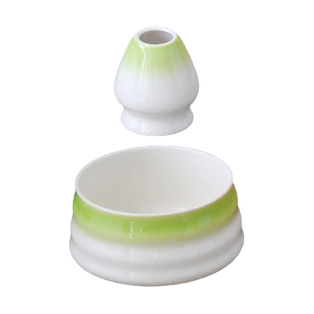 2 Pieces Ceramic Matcha Bowl and Chasen Rest for Japanese Matcha Preparation Light Green Macarena batidor de matcha