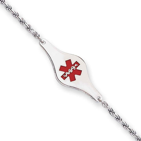 Primal Silver Sterling Silver Rhodium-plated Medical ID Rope Link Bracelet