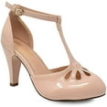 thumbnail image 2 of Chase & Chloe Kimmy-36 Women's Teardrop T-Strap Mid Heel Pumps, Nude Patent (Nude Patent, 5), 2 of 2