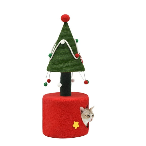 LYYHTY Portable Cat House Christmas Tree - Indoor Large Kitty Condo with Solid Wood & Sisal, Festive Design for Kittens to Adult Cats​
