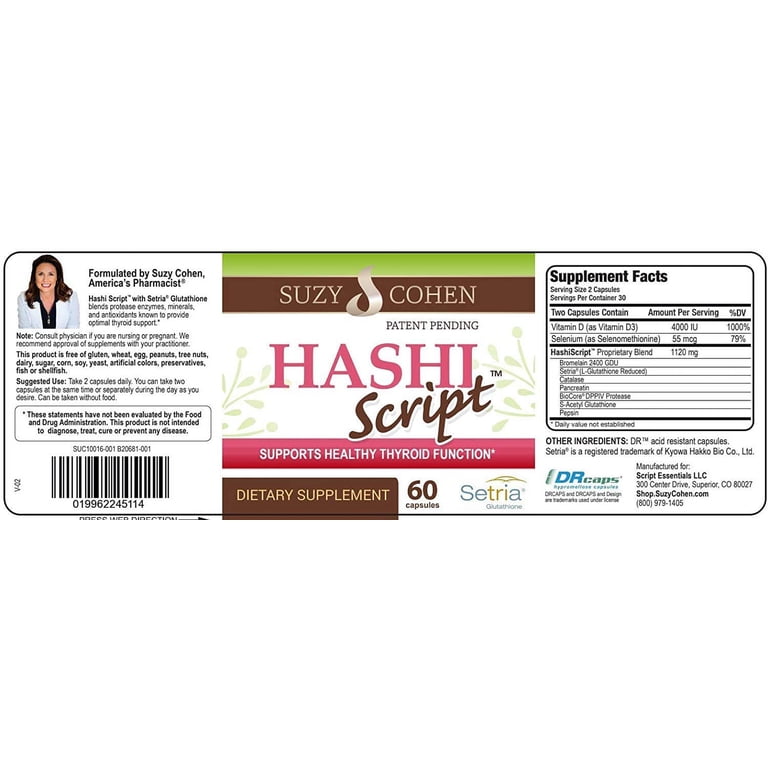 HashiScript Thyroid and Immune Support Formula with Catalase and Glutathione  - by Suzy Cohen - Walmart.com