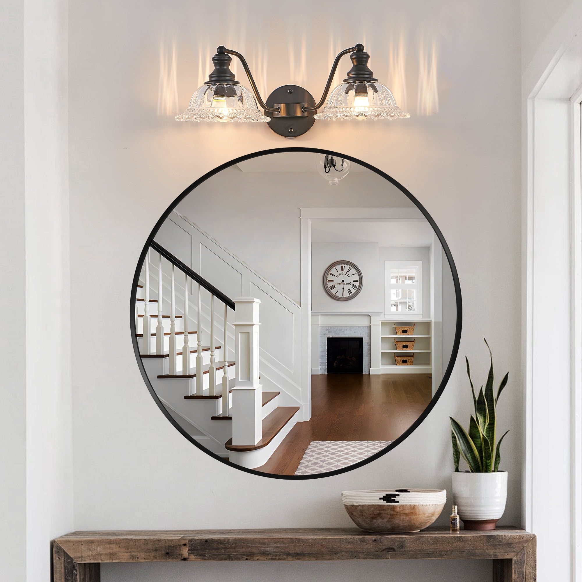 2-Light Bathroom Black Vanity Light Fixtures, Farmhouse Vanity Lights for Bathroom with Flower Glass Shade Wall Lights 20in