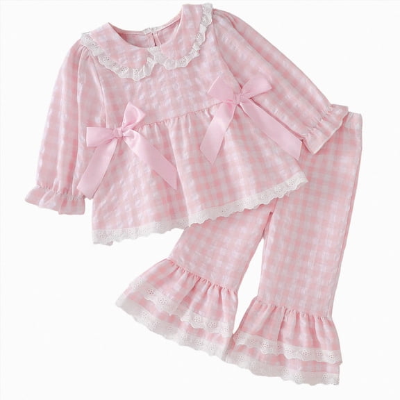 TOWED22 Baby Girl Clothes Toddler Outfits Ruffle Long Sleeve Top Pants 2 Piece Girls' Fall Winter Clothing Set,Pink,3-4 Y