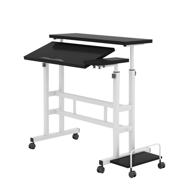 Small Standing Desk with Wheels, Mobile Adjustable Height Rolling Computer Desk for Home Office