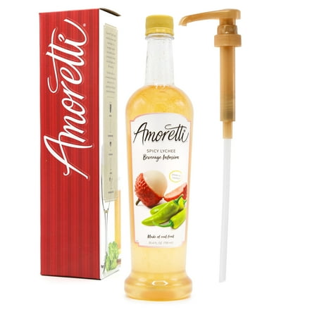 Amoretti – Spicy Lychee Beverage Infusion 94 Servings Per Bottle (750 ml) – Drink Mix & Water Enhancer with Pump for Flavoring Cocktails Waters Teas and other Beverages Preservative Free