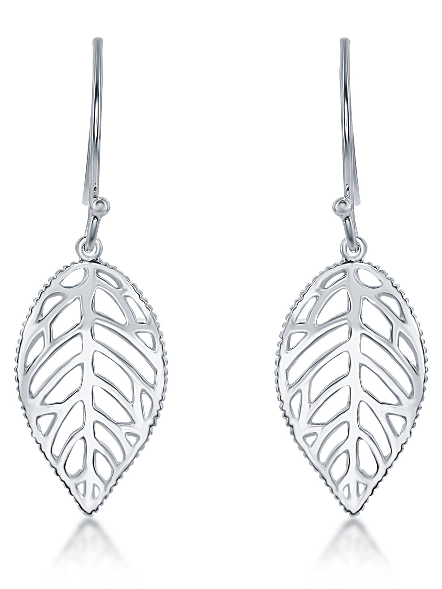 925 Sterling Silver Leaf Design Dangle Earrings!